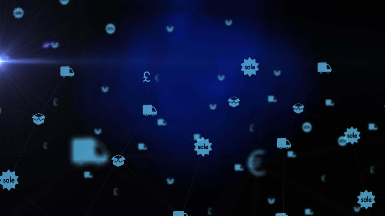 Animation of media icons on blue background