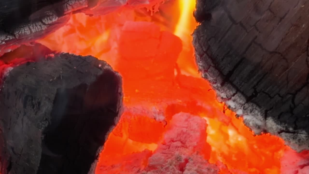 Fire in the fireplace of the restaurant