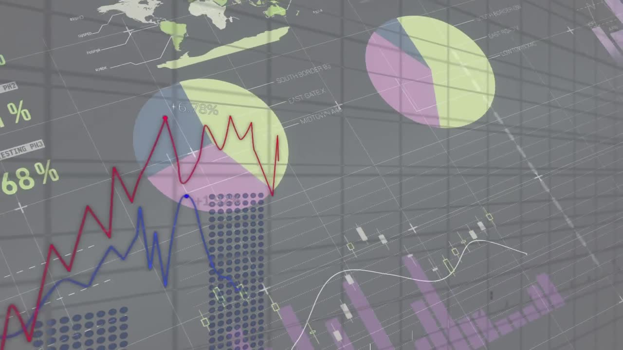 анимация обработки финансовых данных на черном фоне