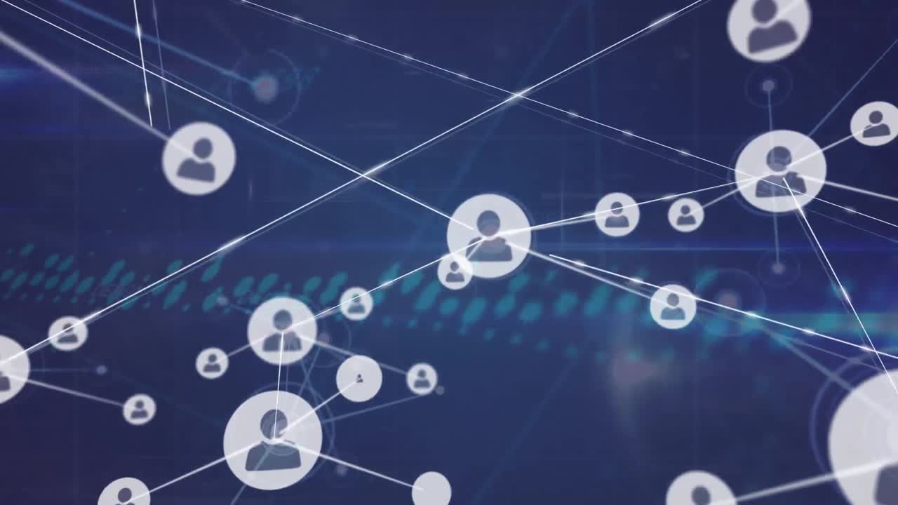 animación de la red de conexiones con los iconos de las personas sobre fondo azul
