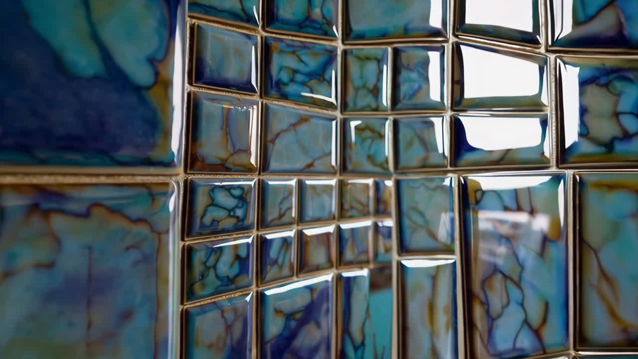 Abstract Blue and Gold Marble Effect Tiles