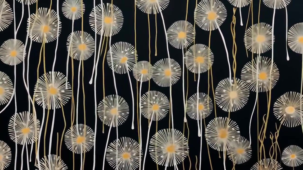 Abstract Painting of Dandelion Seeds on Black Background