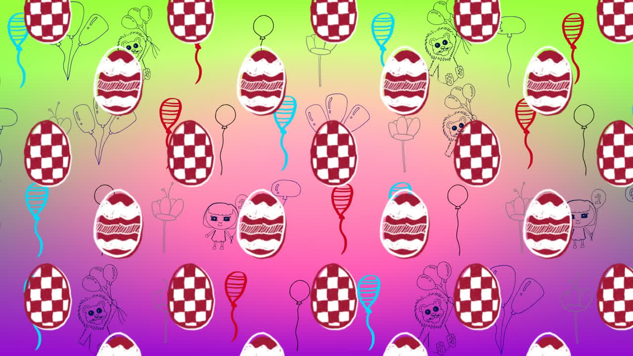 보라색 배경 에 있는 모양 위 에 있는 이스터 에그 의 애니메이션