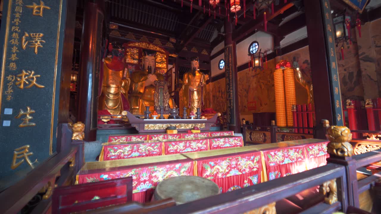 Empty Buddha temple with no people praying or worshiping, Old Town, Shanghai, China