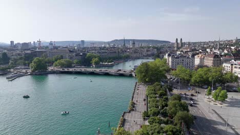 Zürich,-Stadt,-Aussicht,-See,-Boot,-Kirche,-Alt,-Stadt,-Dorf,-Natur,-Städtisch