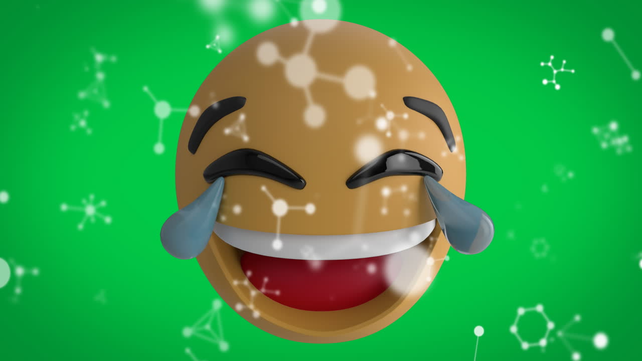 녹색 배경에 떨어지는 연결 위에 행복한 이모지 아이콘의 애니메이션