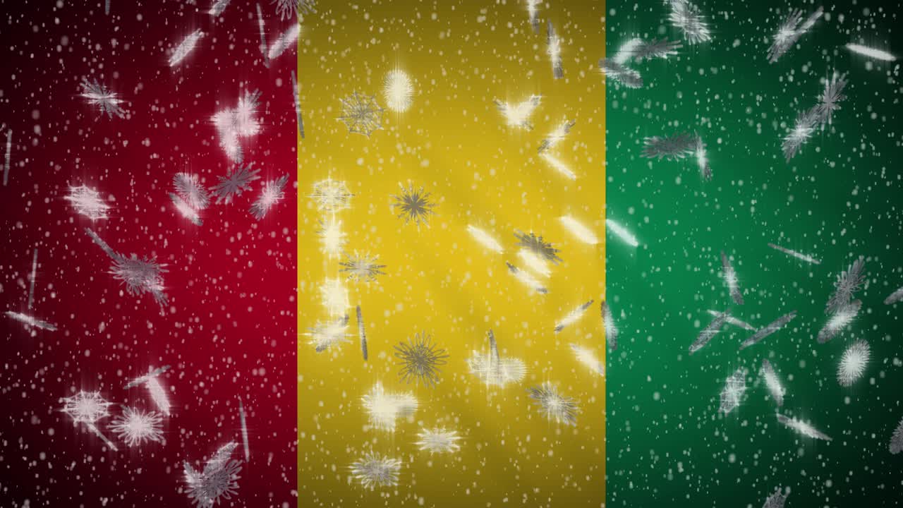 bandera de guinea caída de nieve en bucle, año nuevo y fondo de navidad, bucle