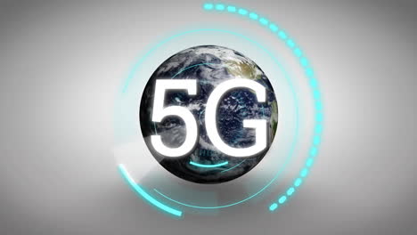 Animation-Von-Radar,-5g-Text-Und-Globus-Im-Ladekreis-über-Abstraktem-Hintergrund