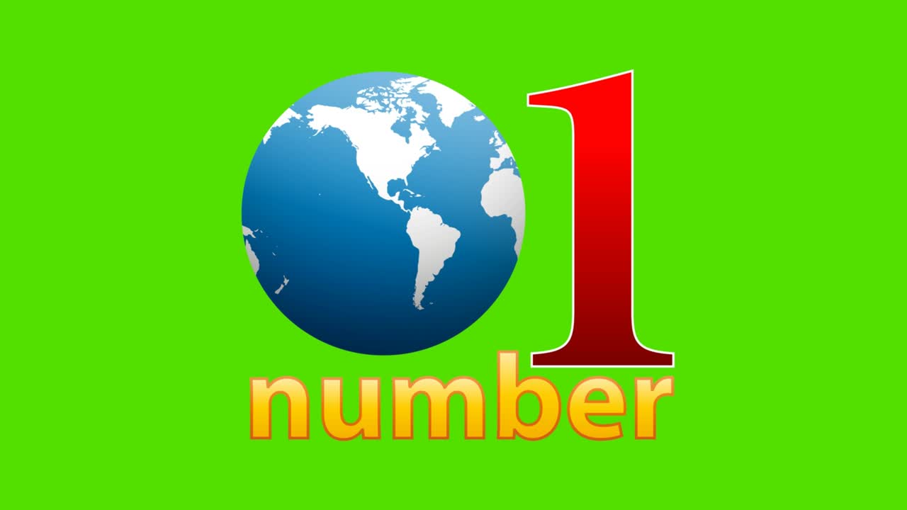 icono número uno y globo. concepto de lo mejor del mundo, ganador. ilustración animada, elemento loopable, sobre fondo verde