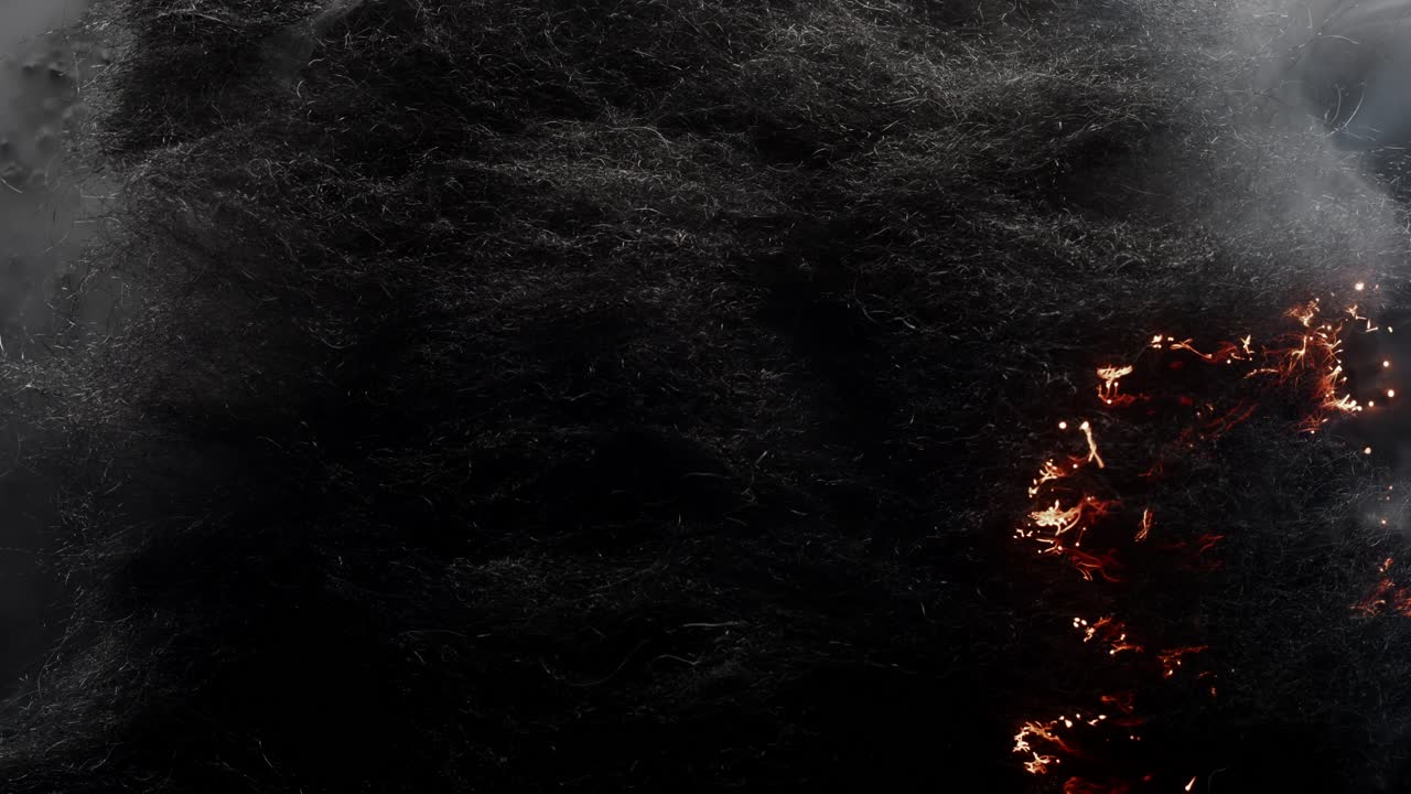 Big patch of steel wool burning down, smoking and glowing, forming fascinating patterns