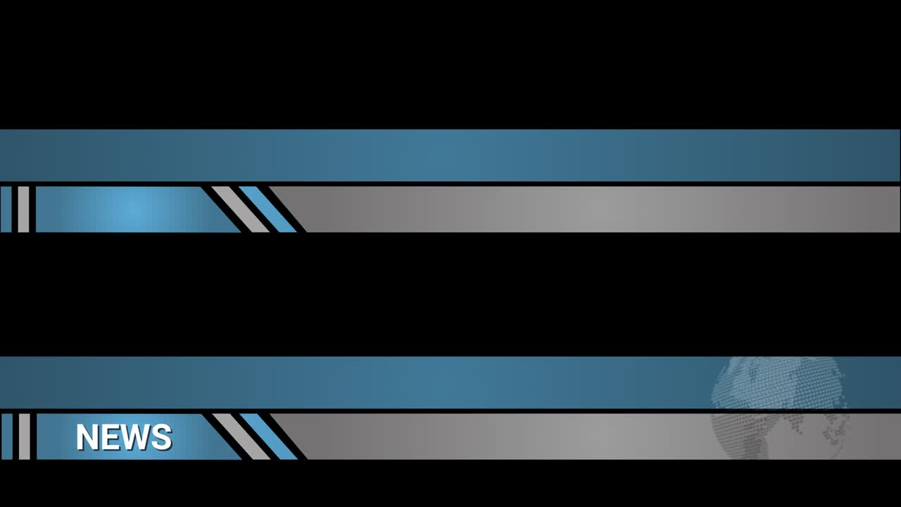 Original animated lower third for titles at black background. Blue color. Set animation for titles. Place over media file and add text. Lower thirds can be used in television news production