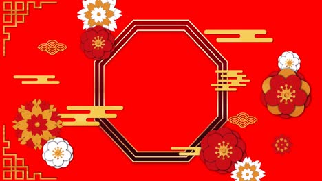 Animation-of-chinese-pattern-and-decoration-on-red-background