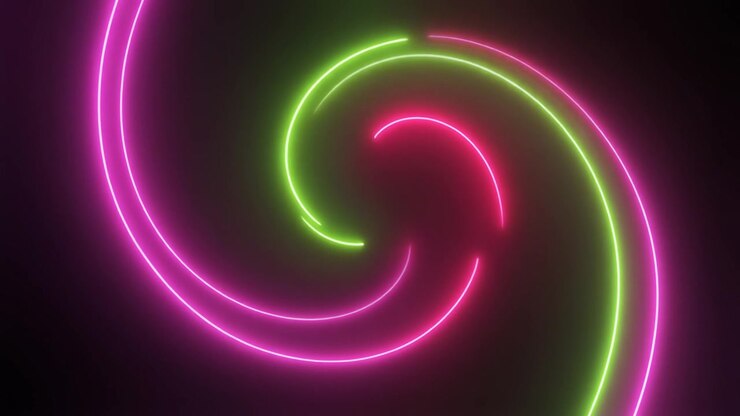 Abstract Neon Spiral Animation with Pink and Green Glowing Lines