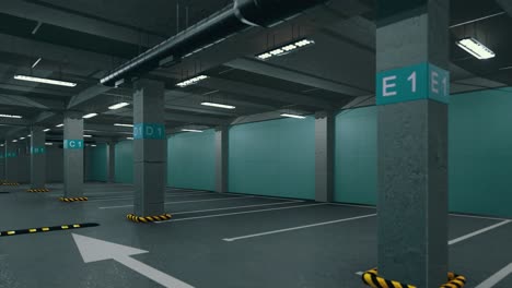 estacionamiento subterráneo sin automóviles. estacionamiento bajo tierra moderno. estacionamiento moderno interior completo. estacionamiento subaterráneo escena de garaje