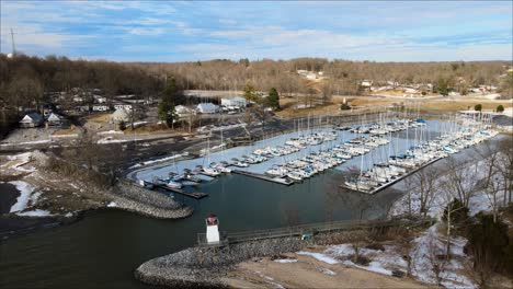 flying in toward the marina at lighthouse landing in grand rivers, kentucky