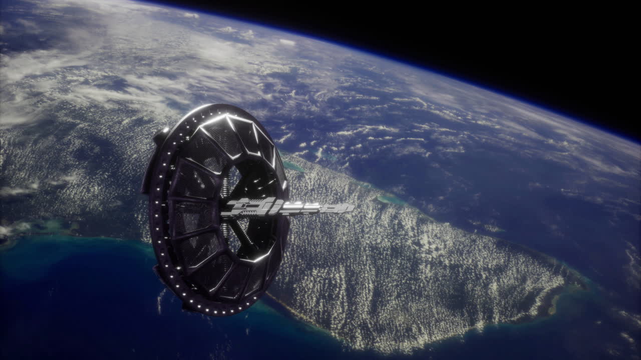 Estação espacial orbitando a Terra, exibindo a bela paisagem natural abaixo