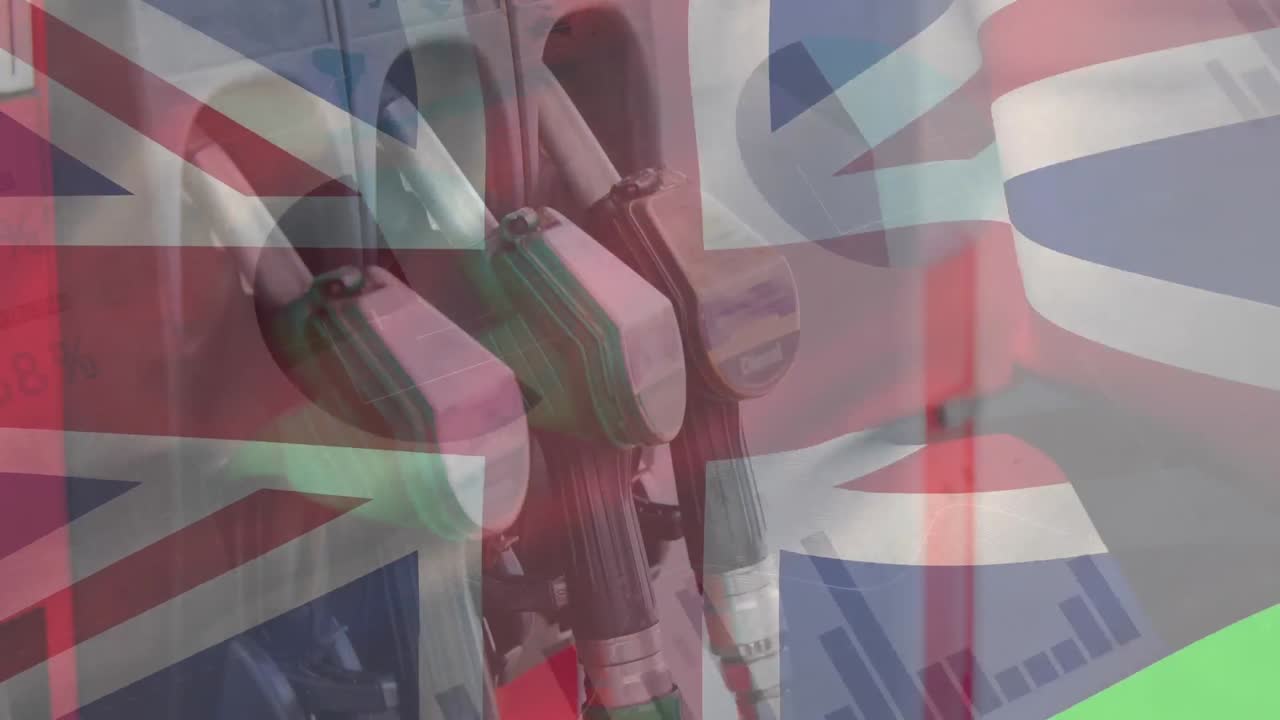 잭 유니온  ⁇ 발이 주유소 위에서 흔들리고 있습니다.