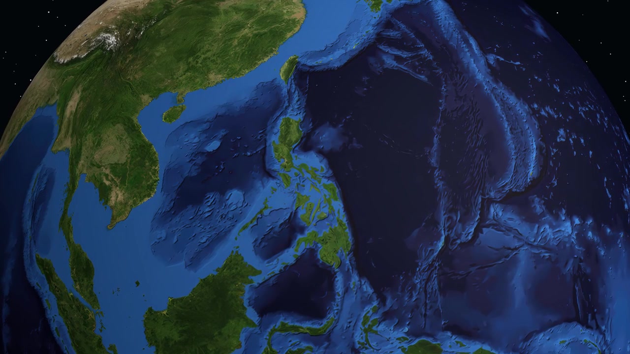 A digital globe rotates and zooms into Legazpi City, Philippines, displaying regional demographic data