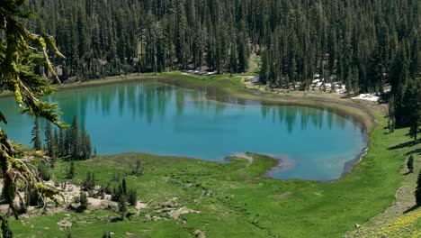 still video of a crystal blue lake on a scenic hike through lassen volcanic national park - july 2019