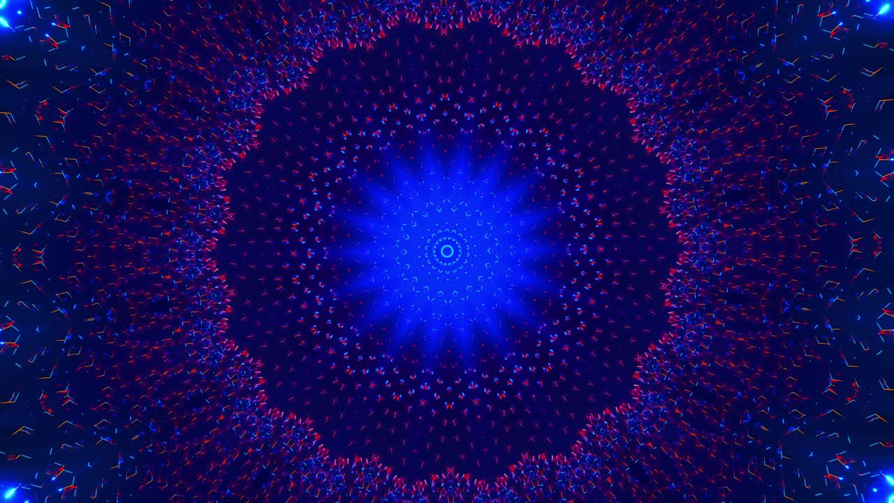 Fiore blu e rosso con motivo psichedelico. Loop VJ caleidoscopico