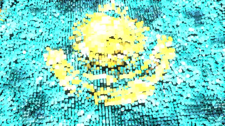 Bandiera moderna del Kazakistan molto luminosa a 60FPS che sventola su pixel brillanti - animazione 3D astratta in loop continuo UHD 4k