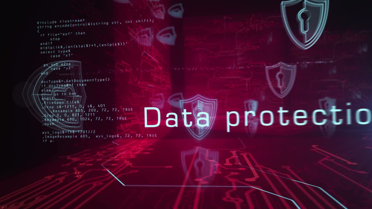 Cyber security and digital network protection symbols loop concept
