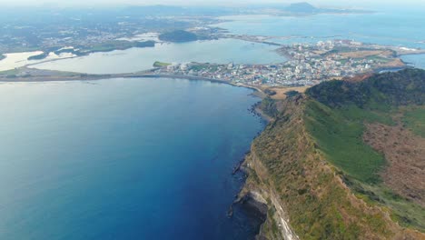 seongsan ilchulbong drone panoramic view in 4k