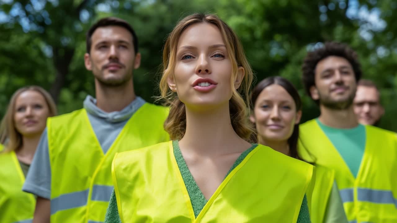 Group of people wearing safety vests outdoors
