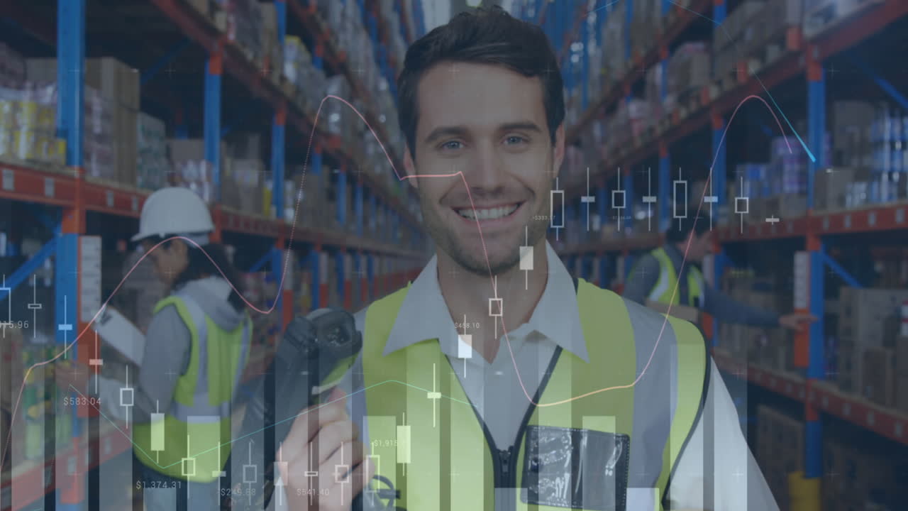 animación de estadísticas y procesamiento de datos financieros sobre hombres y mujeres que trabajan en almacenes