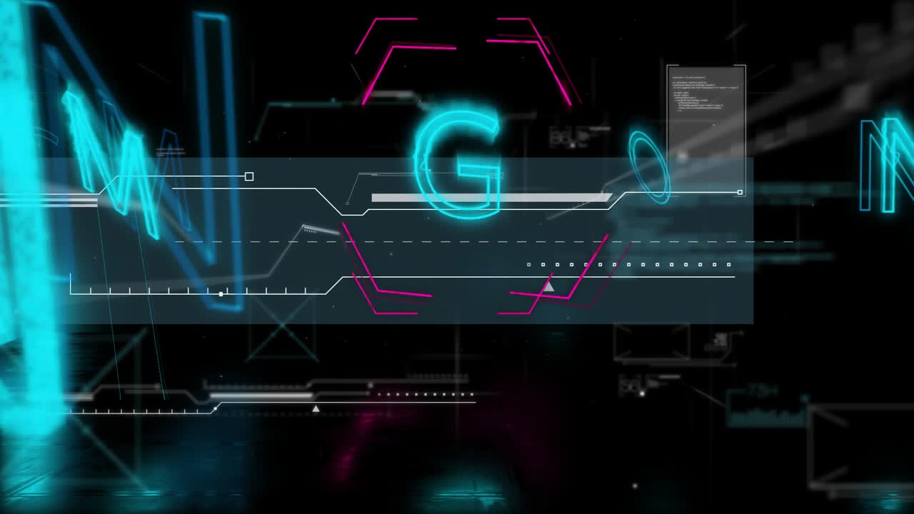 Cyan letter fragments drifting from left, snapping into COMING SOON with UI glitching for preview