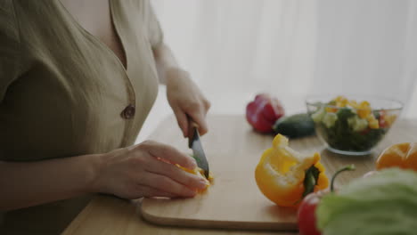 woman chopping bell peppers for salad