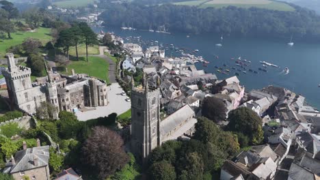 fowey cornwall uk drone,aerial overlooking church