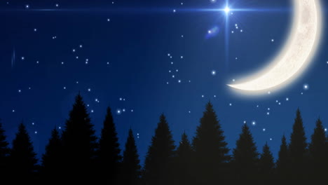 animation of moon and shining stars over forest