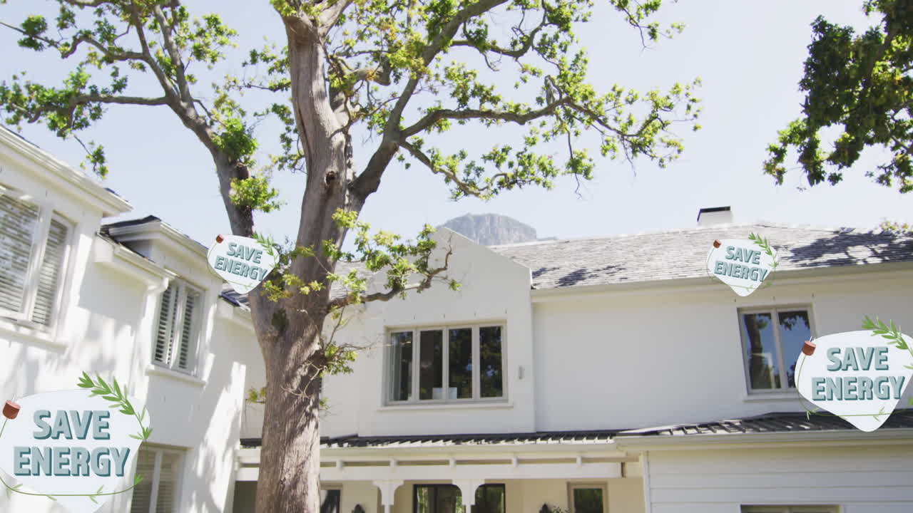 Animation of save energy text over house