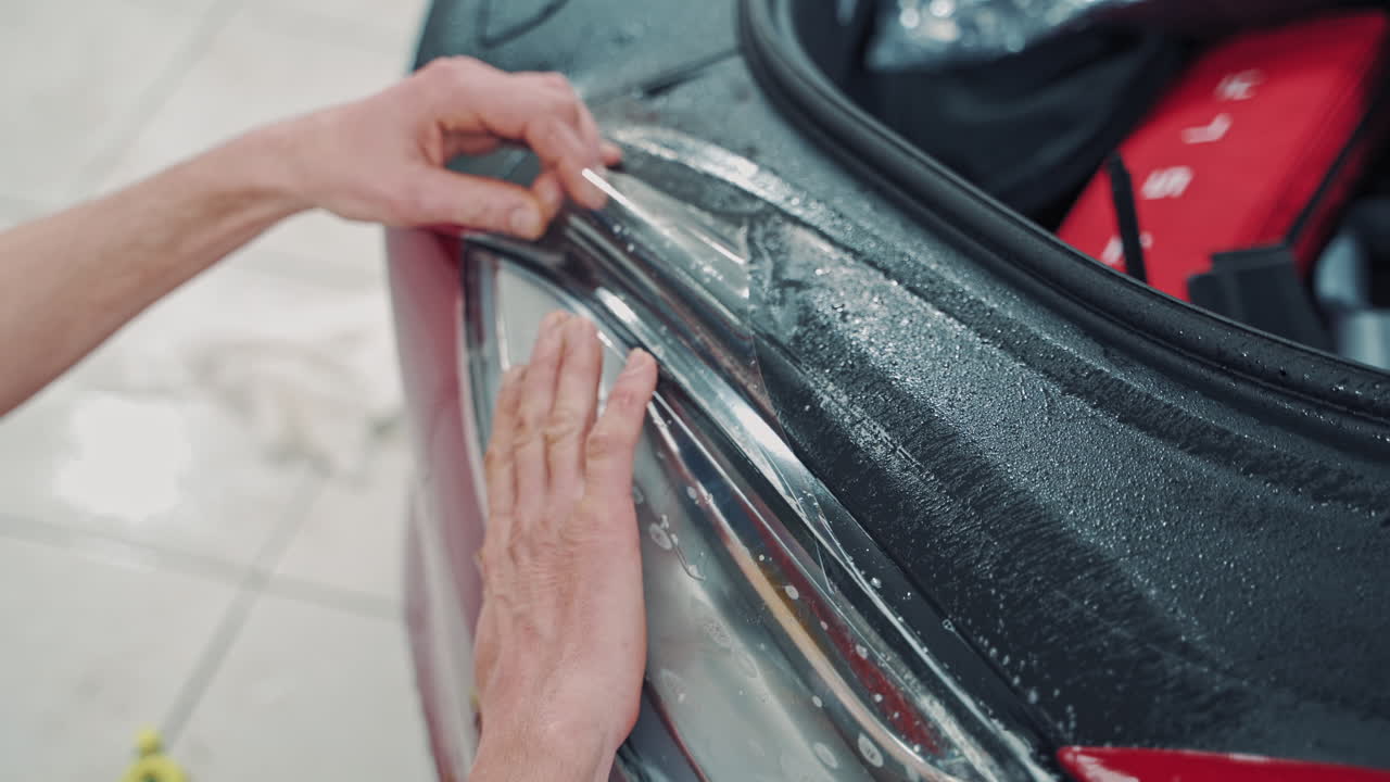 Protect coating installation. Close up view of master polisher working in auto repair shop