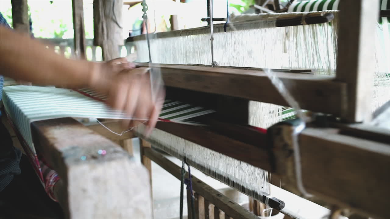 Traditional Handmade Cotton Weaving Free Standing Loom with longitudinal threads the warp, and the lateral threads are the weft, woof, or filling