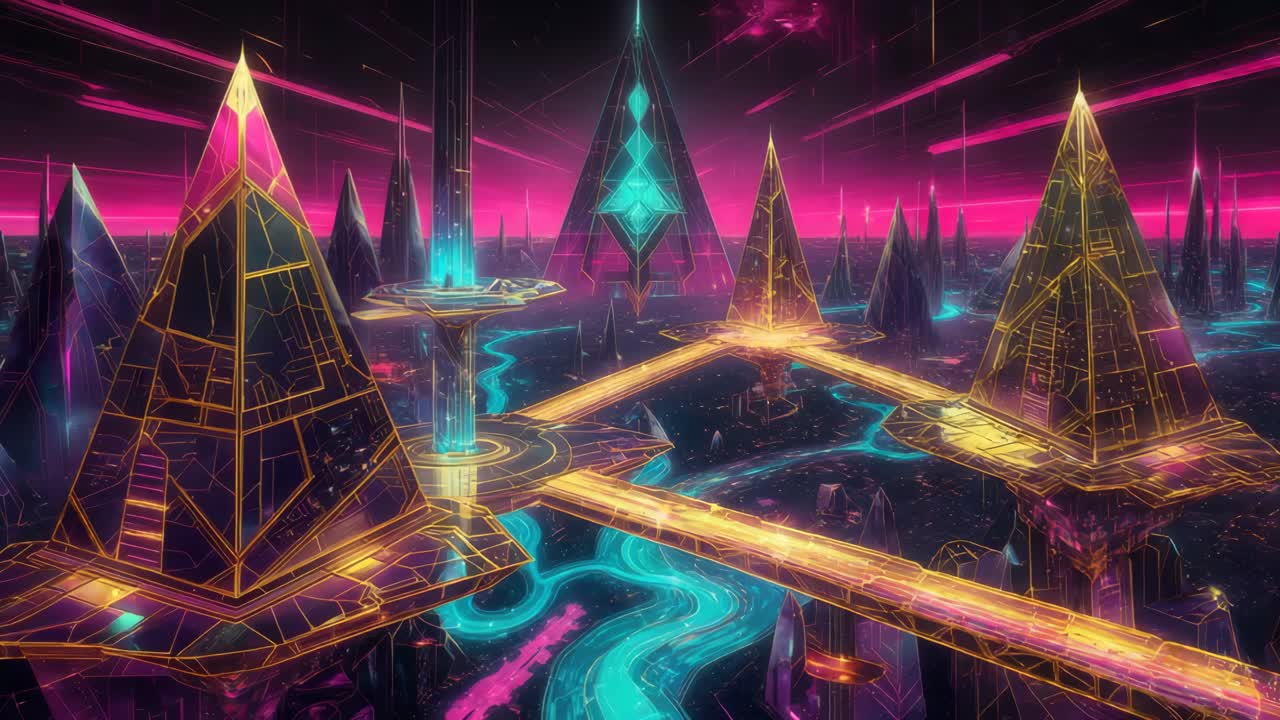 네온 도시 풍경 - 미래의 기하학적 구조