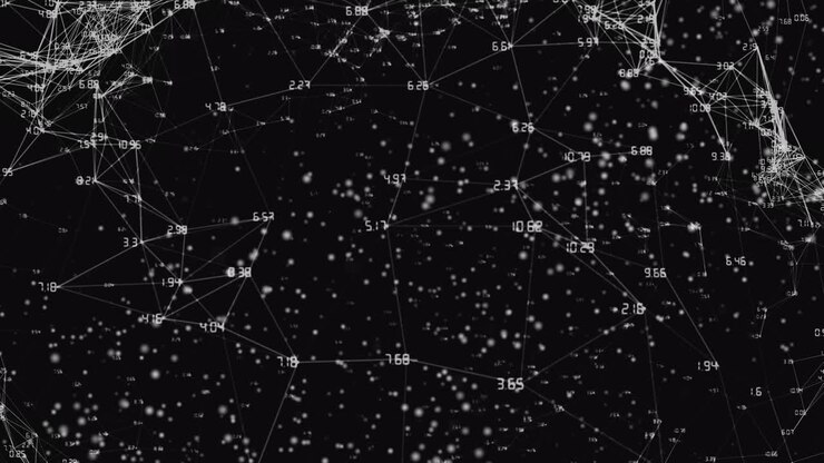 Animation of data processing and handprint on black background