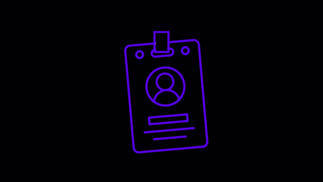 Animated Drawing of a Purple Outline ID Card on Black Background