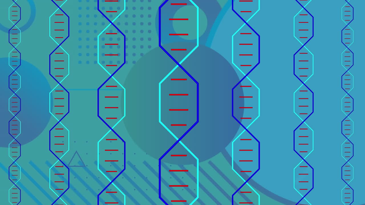 Animation of dna strand and data processing over blue background