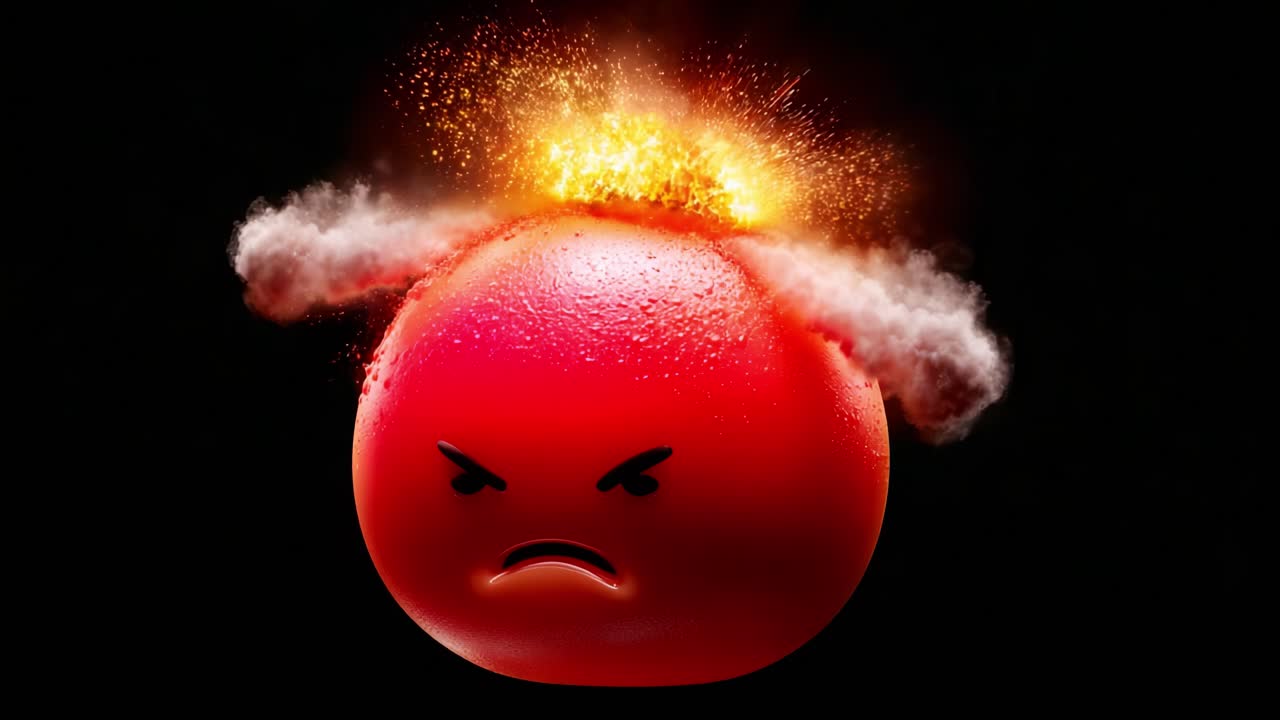 Explosive Emotion: A Dramatic Depiction of Anger Represented by a Fiery, Red Face, Surrounded by Billowing Smoke and Light, Capturing the Intensity of Frustration