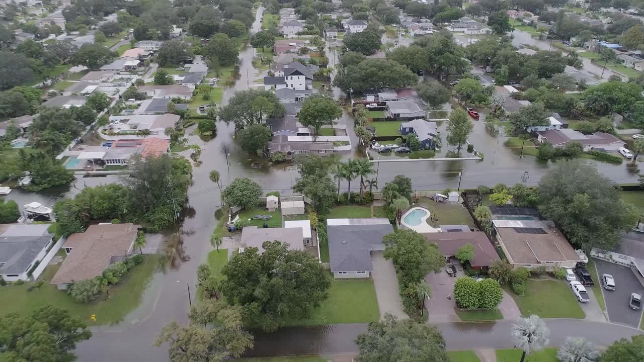 4k 드론 동영상 세인트 아이달리아 허리케인 폭풍의 홍수로 인한 홍수