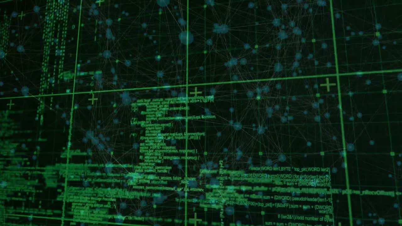 Animation of data processing in green and black space