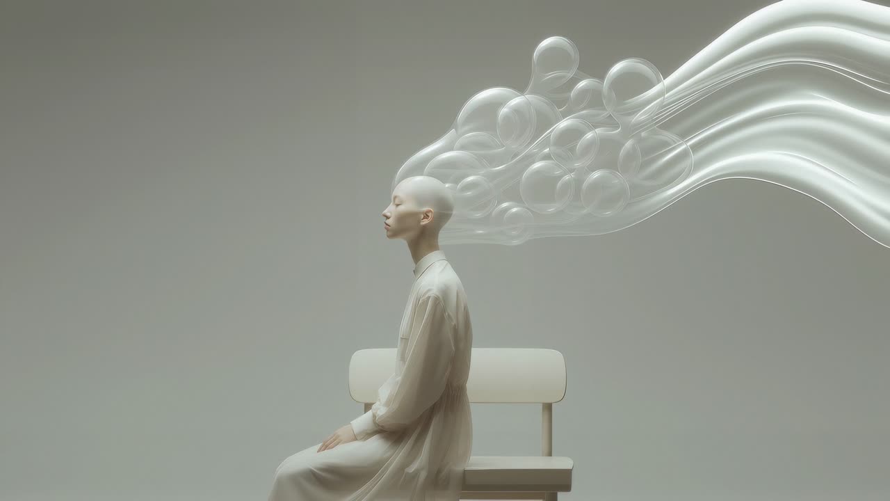 Woman in Meditation with Abstract Bubbles