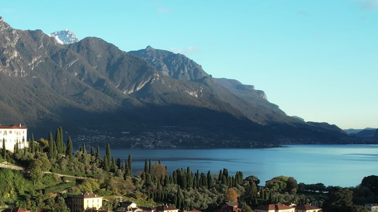 Stunning aerial view of the Italian Alps near the lake