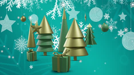 Animation-of-christmas-trees-and-decorations-on-green-background