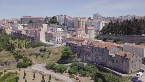 aerial drone shot of a lisbon park in neighborhood casal ventoso