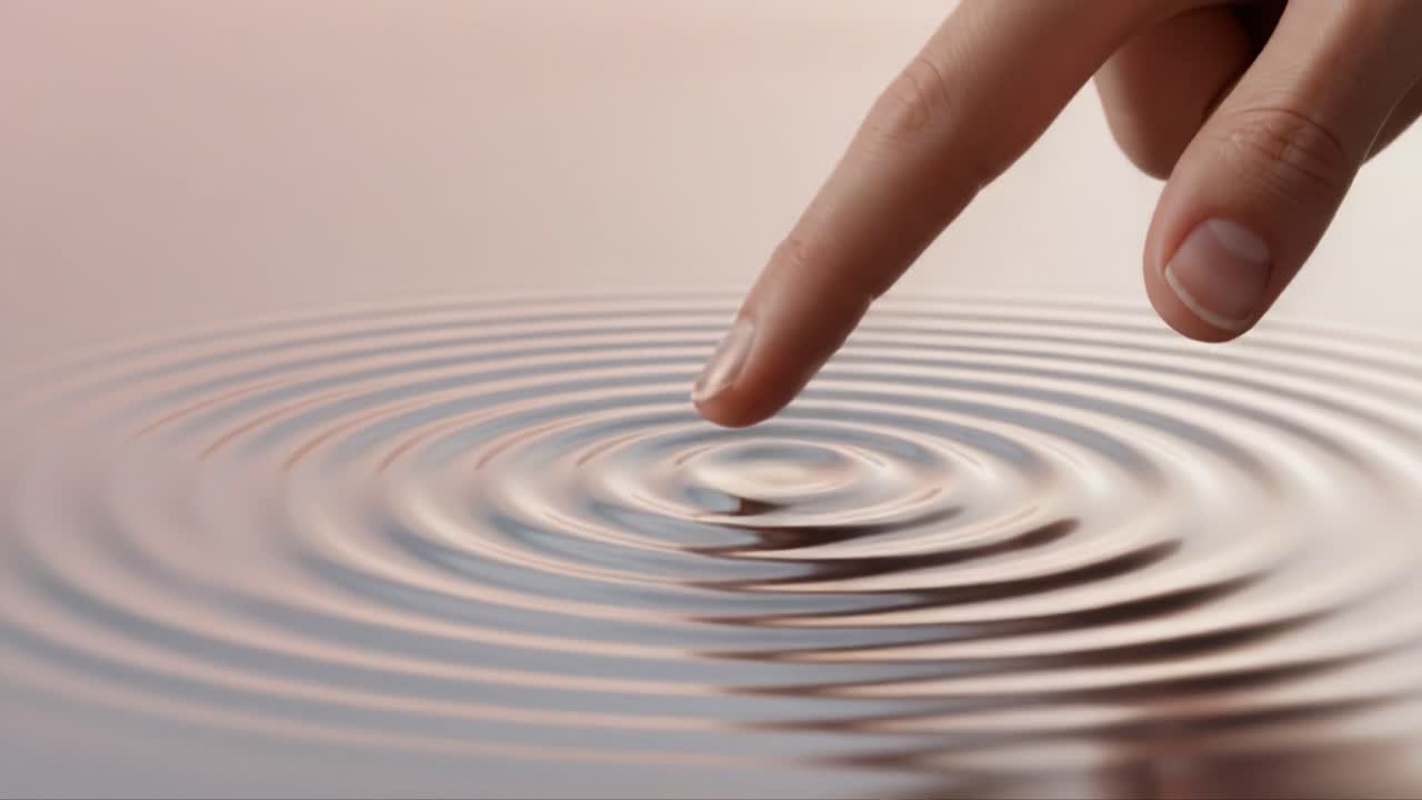 A Serene Moment of Touch: Capturing the Tranquil Effect of a Finger Disrupting Calm Water Surface Ripples