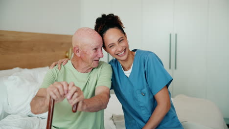 nurse assisting senior man at home