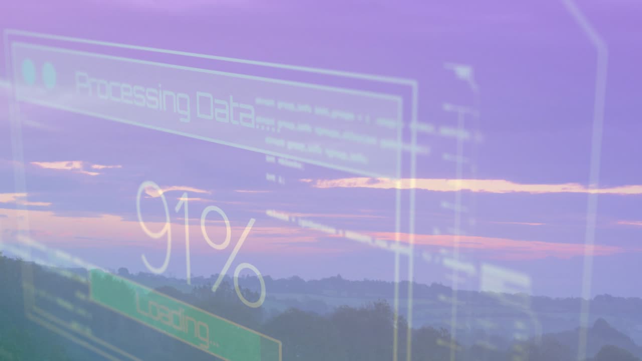 After one second processing interface fading in over hills updating progress to 100 then vanishing